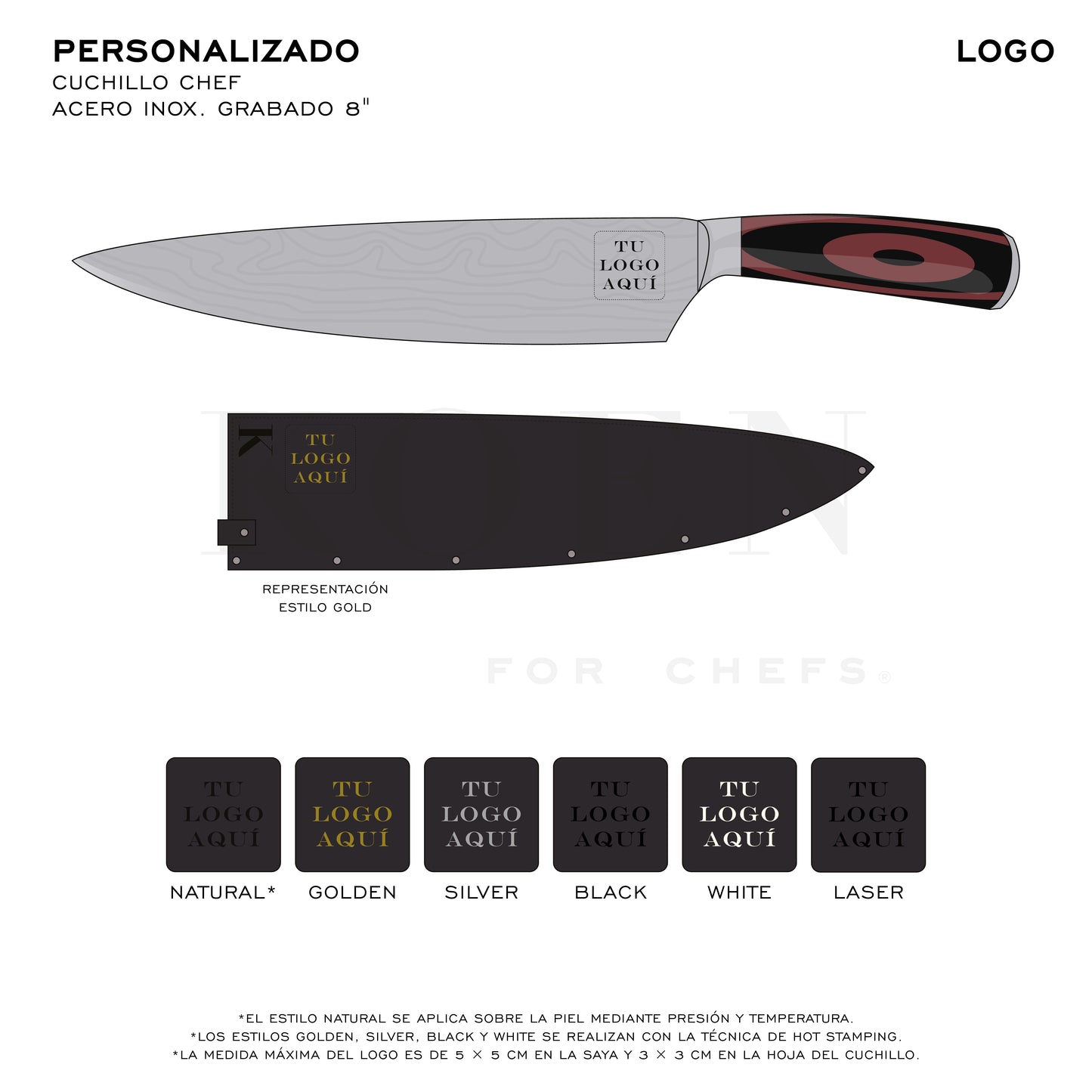 Cuchillo Chef KOEN for Chefs Acero Inox. Grabado 8"