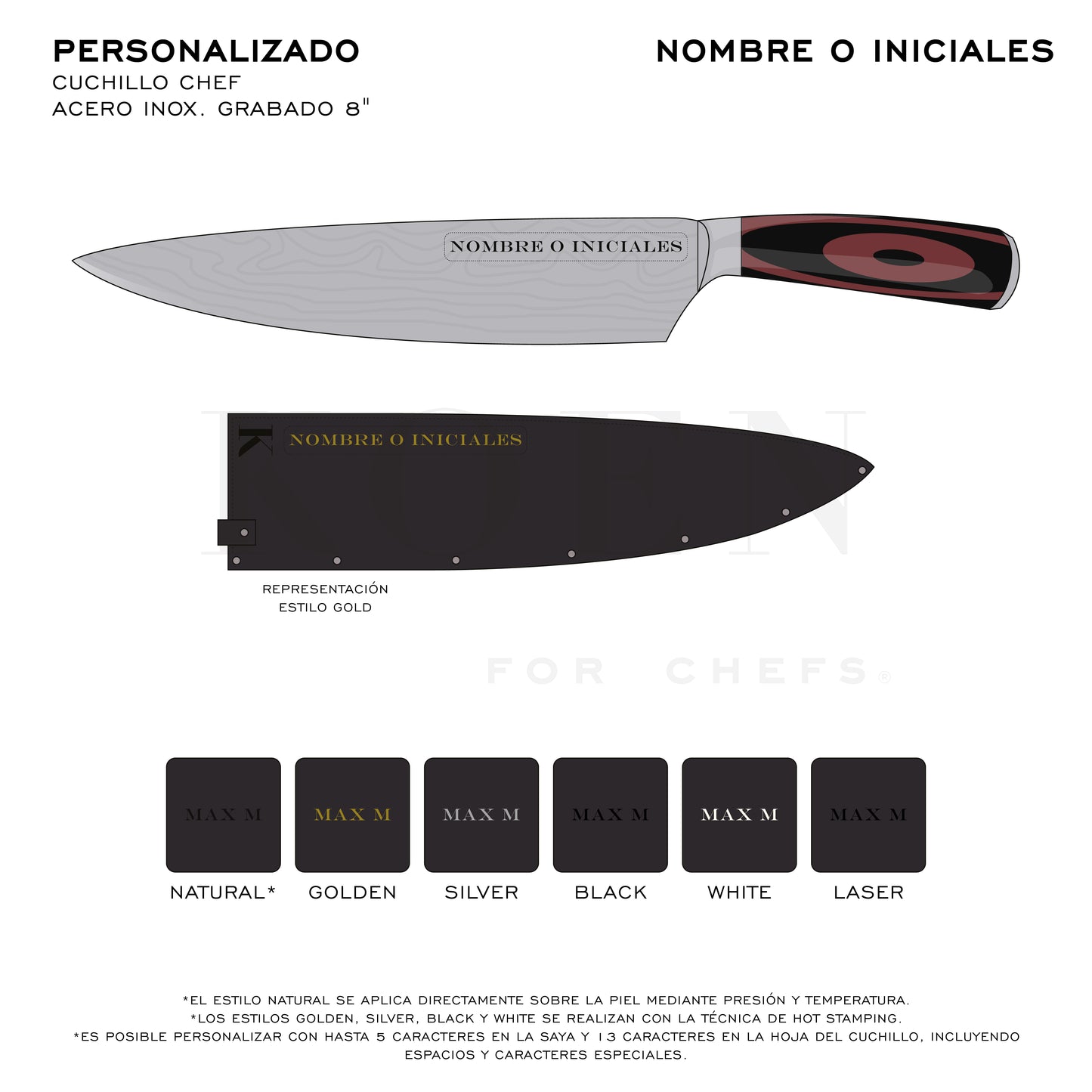 Cuchillo Chef KOEN for Chefs Acero Inox. Grabado 8"
