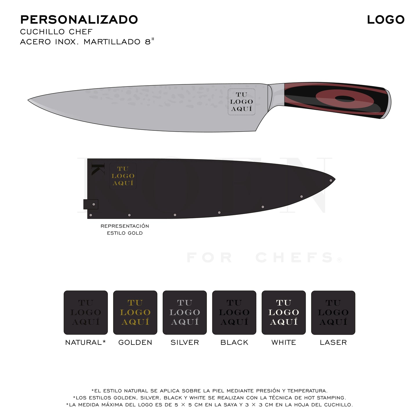 Cuchillo Chef KOEN for Chefs Acero Inox. Martillado 8"