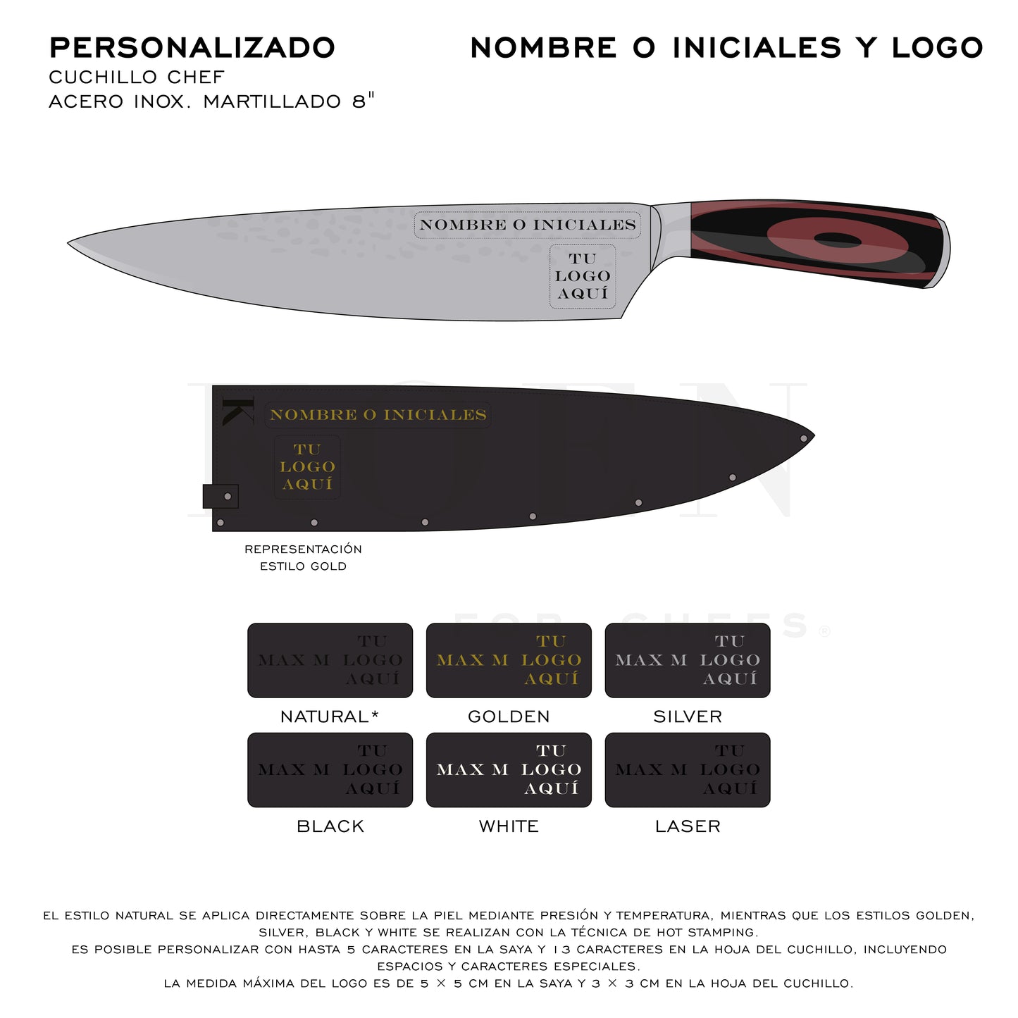 Cuchillo Chef KOEN for Chefs Acero Inox. Martillado 8"