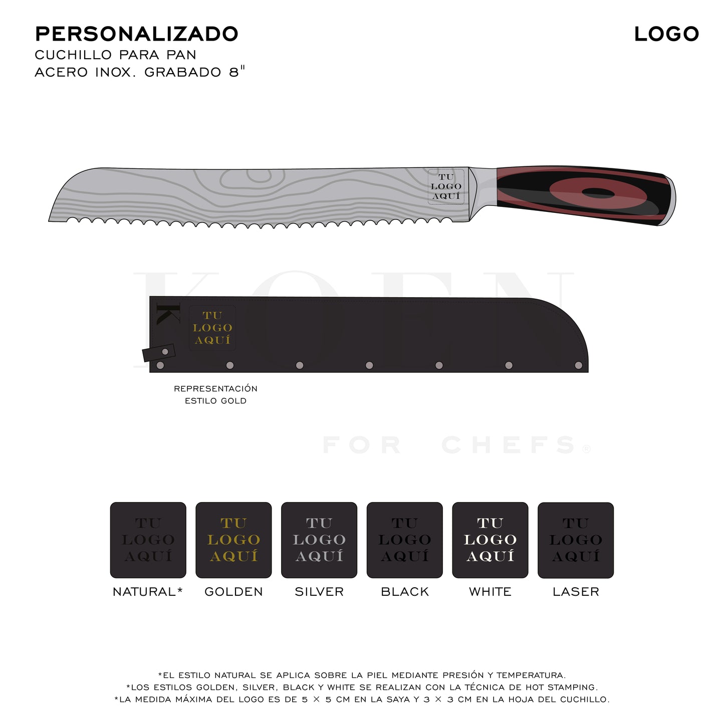Cuchillo para Pan KOEN for Chefs Acero Inox. Grabado 8"