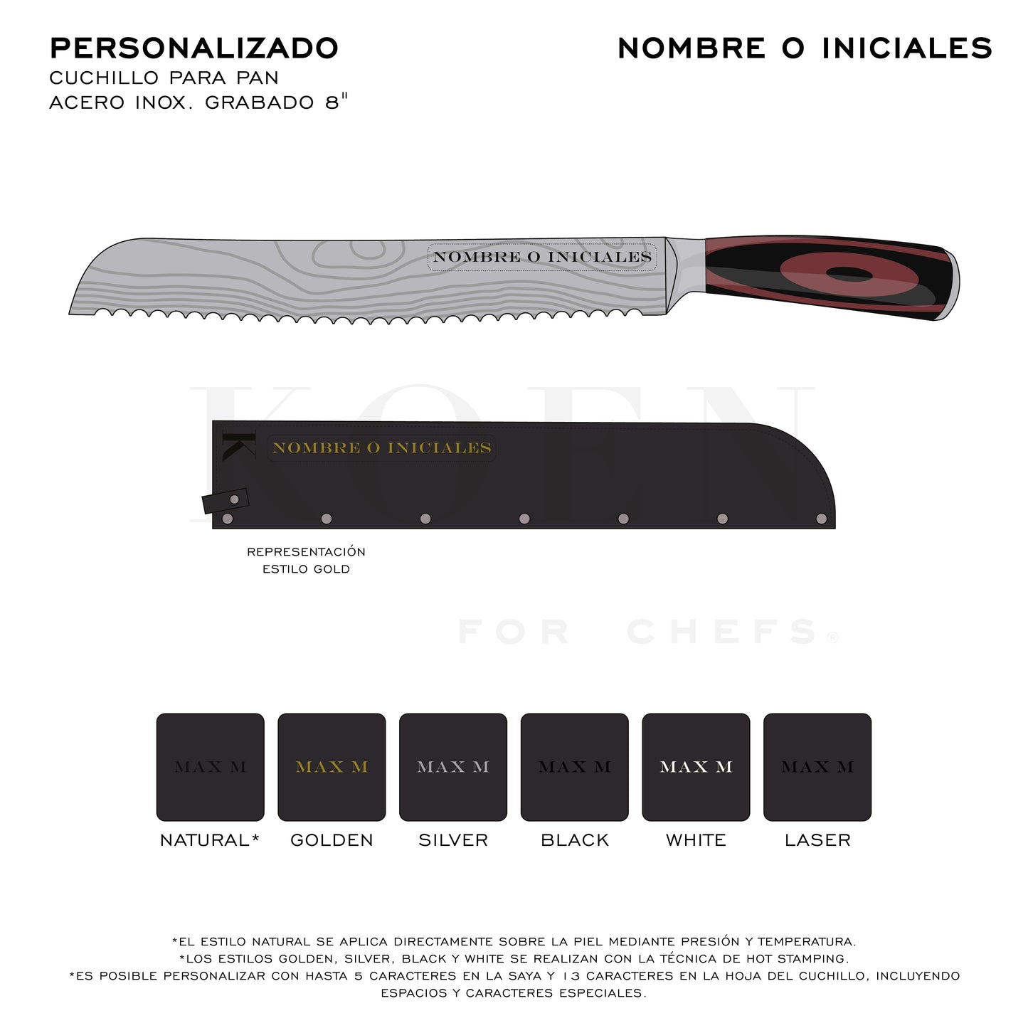 Cuchillo para Pan KOEN for Chefs Acero Inox. Grabado 8"