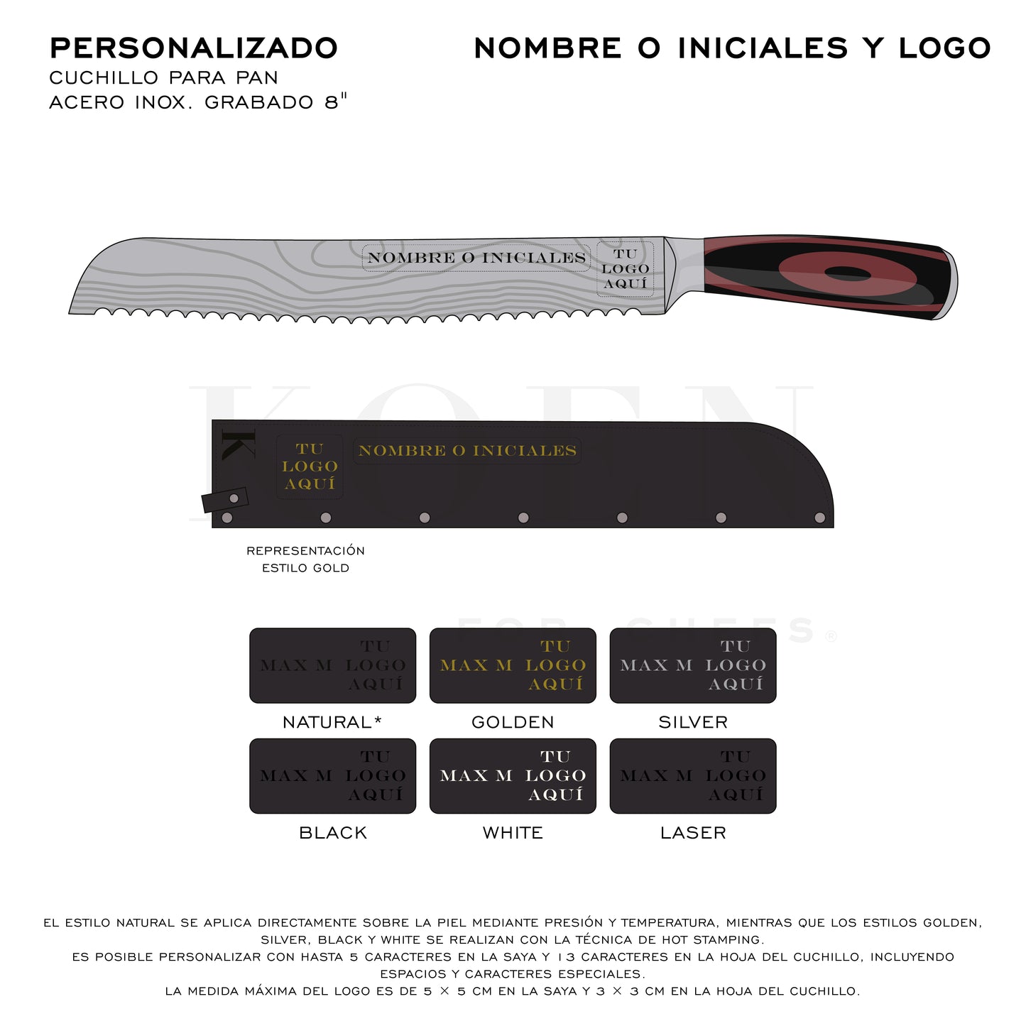 Cuchillo para Pan KOEN for Chefs Acero Inox. Grabado 8"