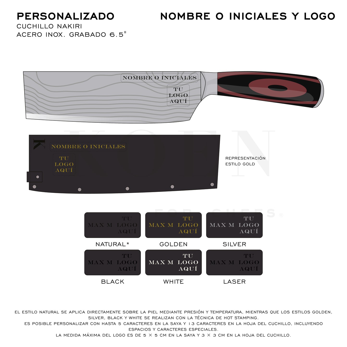 Cuchillo Nakiri KOEN for Chefs Acero Inox. Grabado 6.5"