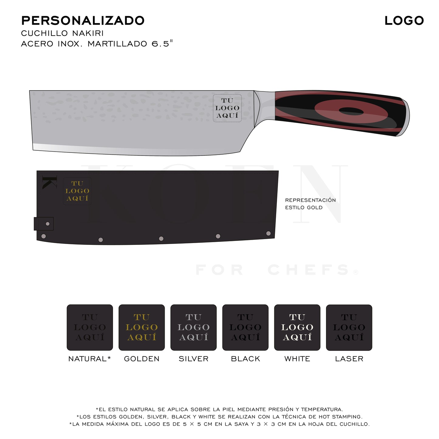 Cuchillo Nakiri KOEN for Chefs Acero Inox. Martillado 6.5"