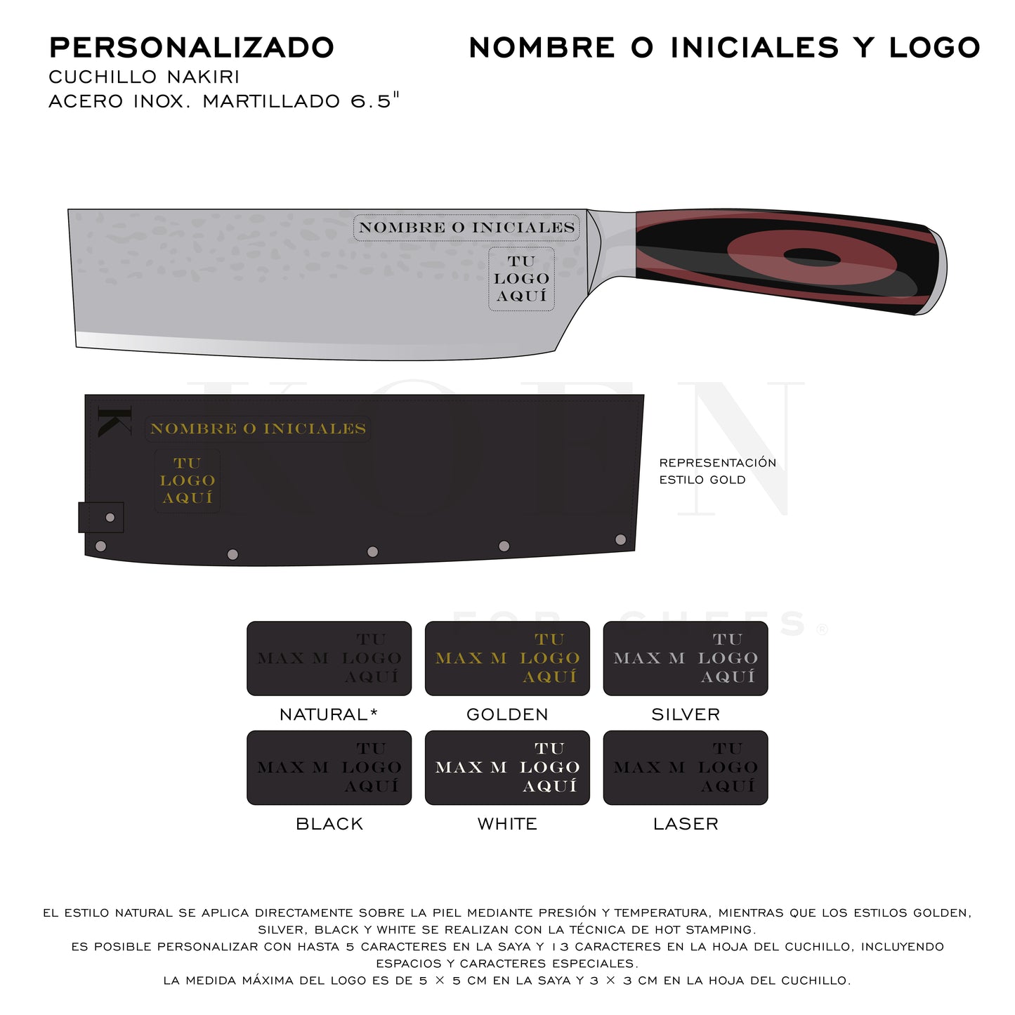 Cuchillo Nakiri KOEN for Chefs Acero Inox. Martillado 6.5"