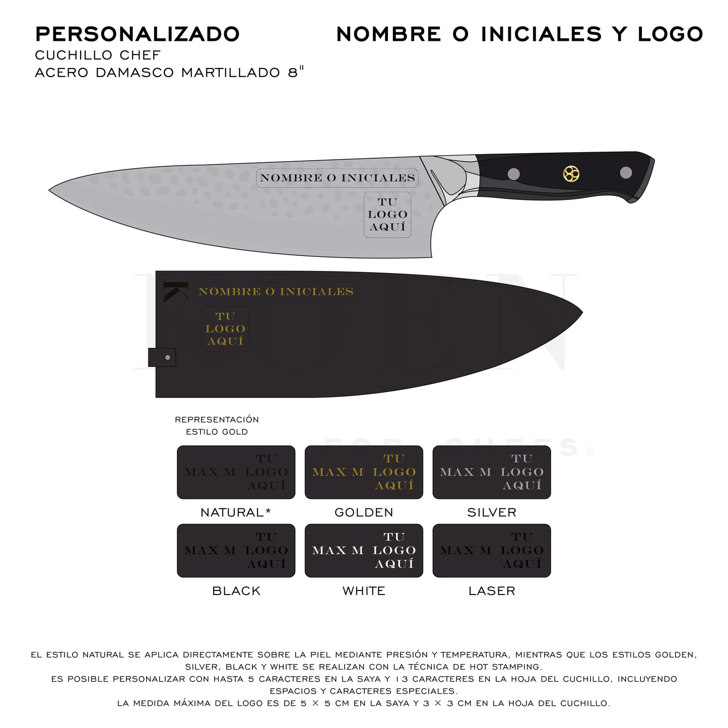 Cuchillo Chef KOEN for Chefs Acero Damasco Martillado 8"