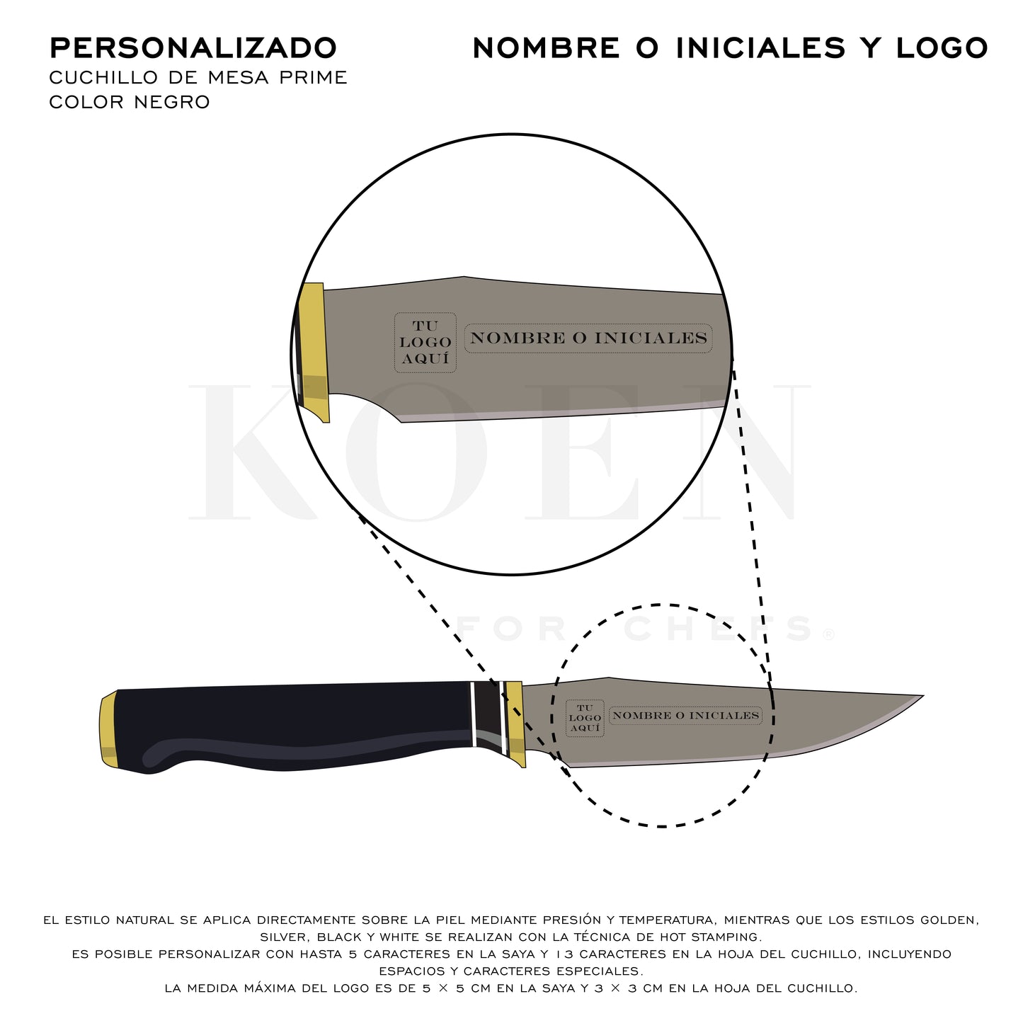 Cuchillo de Mesa Prime KOEN for Chefs Acero Inox. Color Negro
