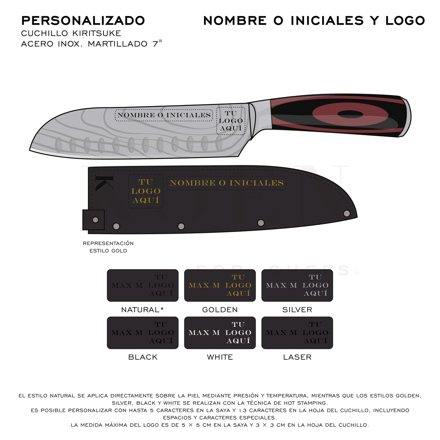 Cuchillo Santoku KOEN for Chefs Acero Inox. Grabado 6.5"