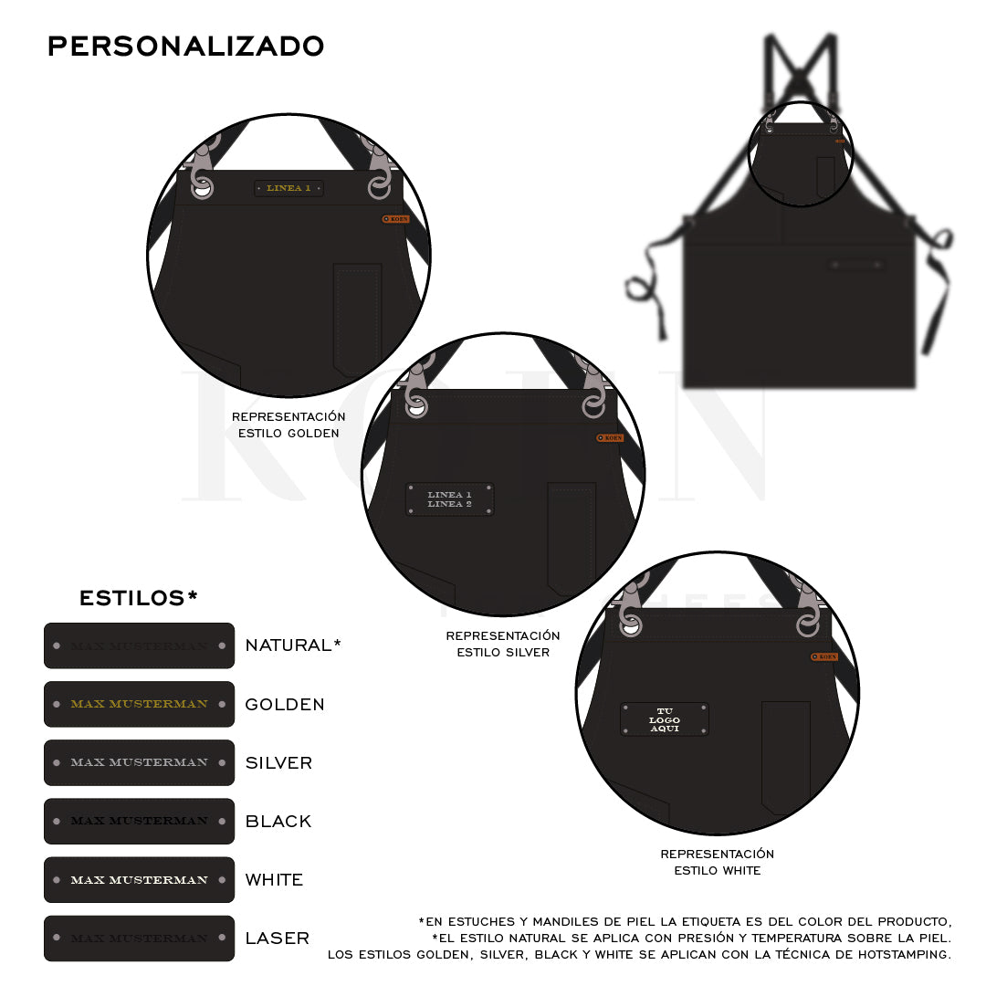 Mandil Austin Crossback KOEN for Chefs Piel Comfort Color Negro
