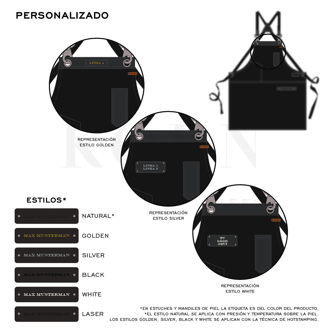 Mandil Austin Crossback KOEN for Chefs Lona Encerada con Piel Color Negro