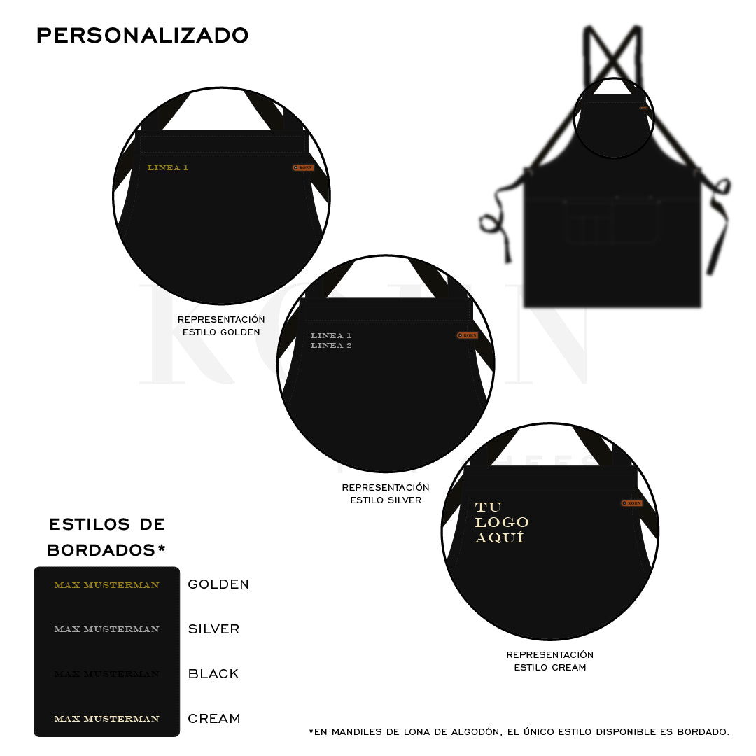 Mandil Berlin Crossback KOEN for Chefs Lona de Algodón Color Negro