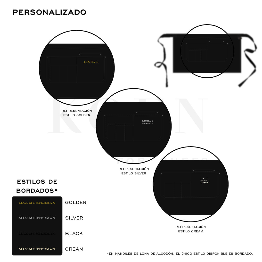 Mandil Berlin Short KOEN for Chefs Lona de Algodón Color Negro