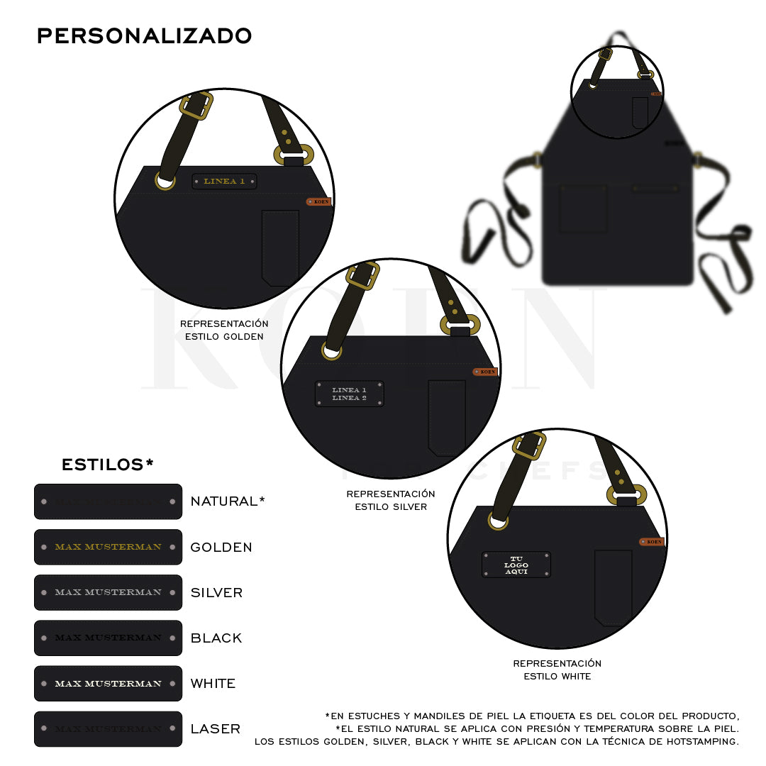 Mandil Bistro Clásico KOEN for Chefs Piel Comfort Color Negro