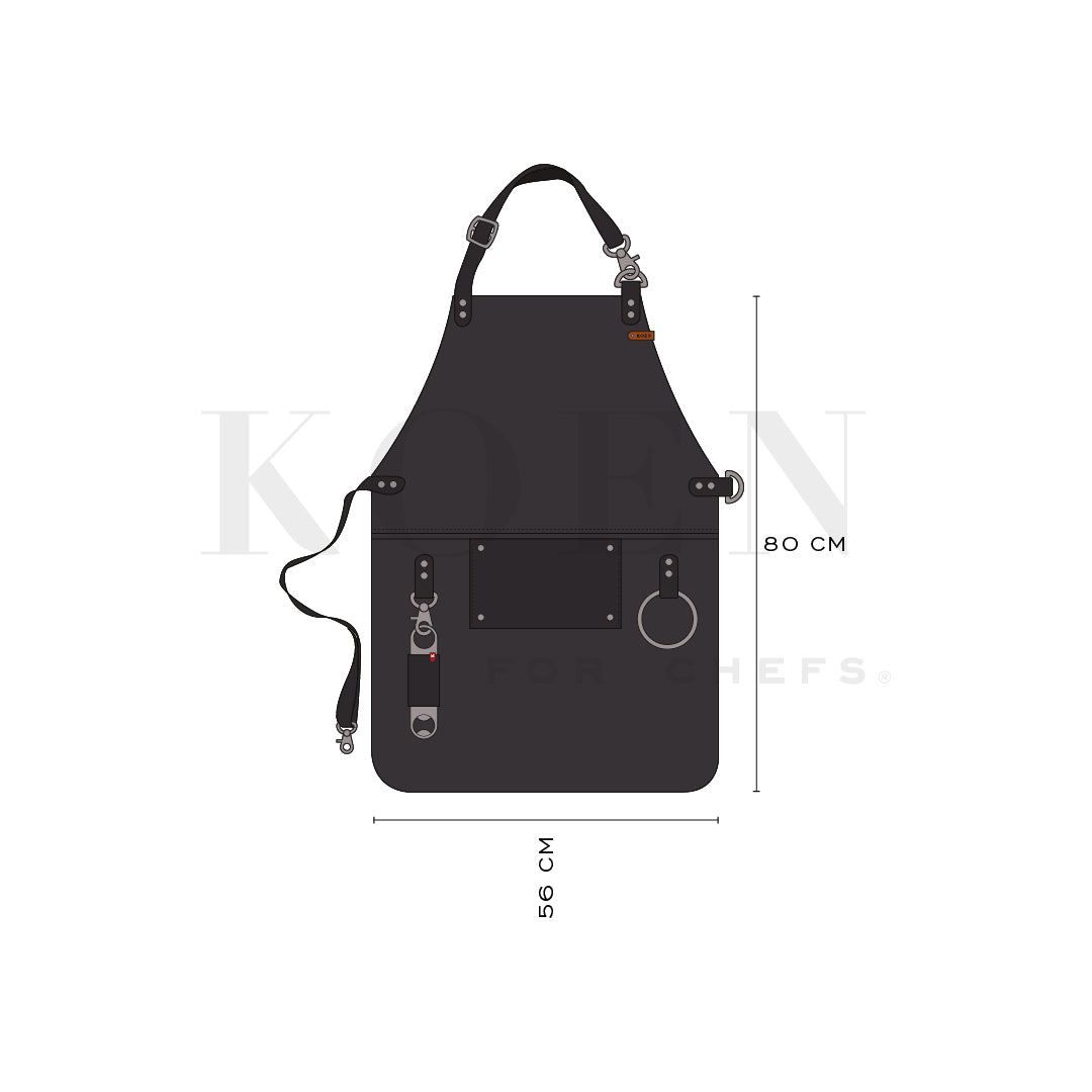 KOEN Classic Grill Apron for Chefs, Bold Leather, Black