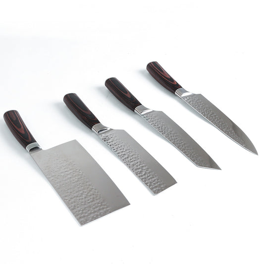 Set 4 Cuchillos KOEN for Chefs Acero Inox. Martillado (Chef 8'’, Nakiri 6.5'', Kiritsuke 8'', Cleaver 7'')