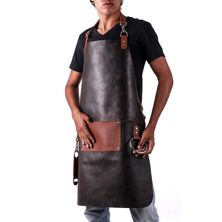 Mandil Parrillero Crossback KOEN for Chefs Piel Bold Color Chocolate + Miel