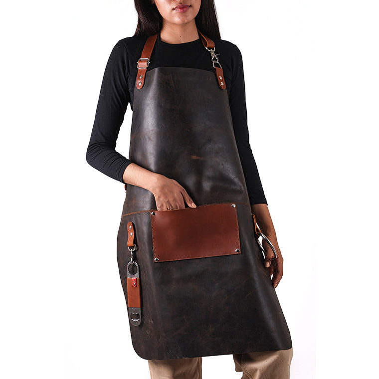 Mandil Parrillero Crossback KOEN for Chefs Piel Bold Color Chocolate + Miel