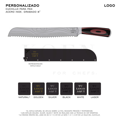 Cuchillo para Pan KOEN for Chefs Acero Inox. Grabado 8"