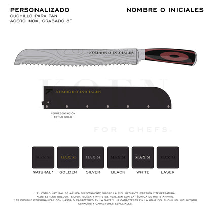 Cuchillo para Pan KOEN for Chefs Acero Inox. Grabado 8"