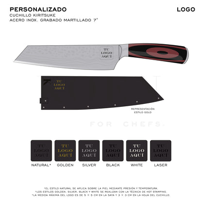 Cuchillo Kiritsuke KOEN for Chefs Acero Inox. Grabado Martillado 7"