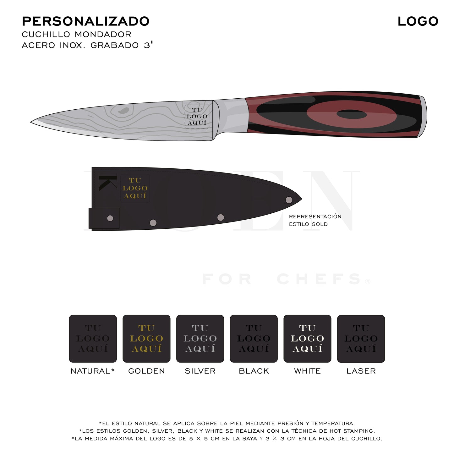 Cuchillo Mondador KOEN for Chefs Acero Inox. Grabado 3"