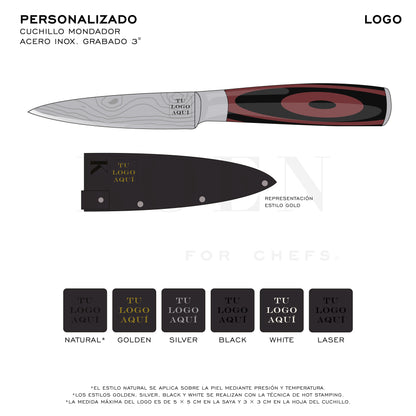Cuchillo Mondador KOEN for Chefs Acero Inox. Grabado 3"