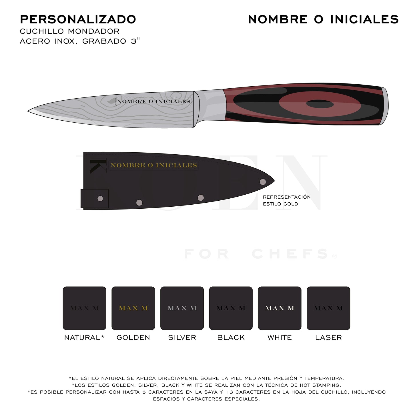 Cuchillo Mondador KOEN for Chefs Acero Inox. Grabado 3"