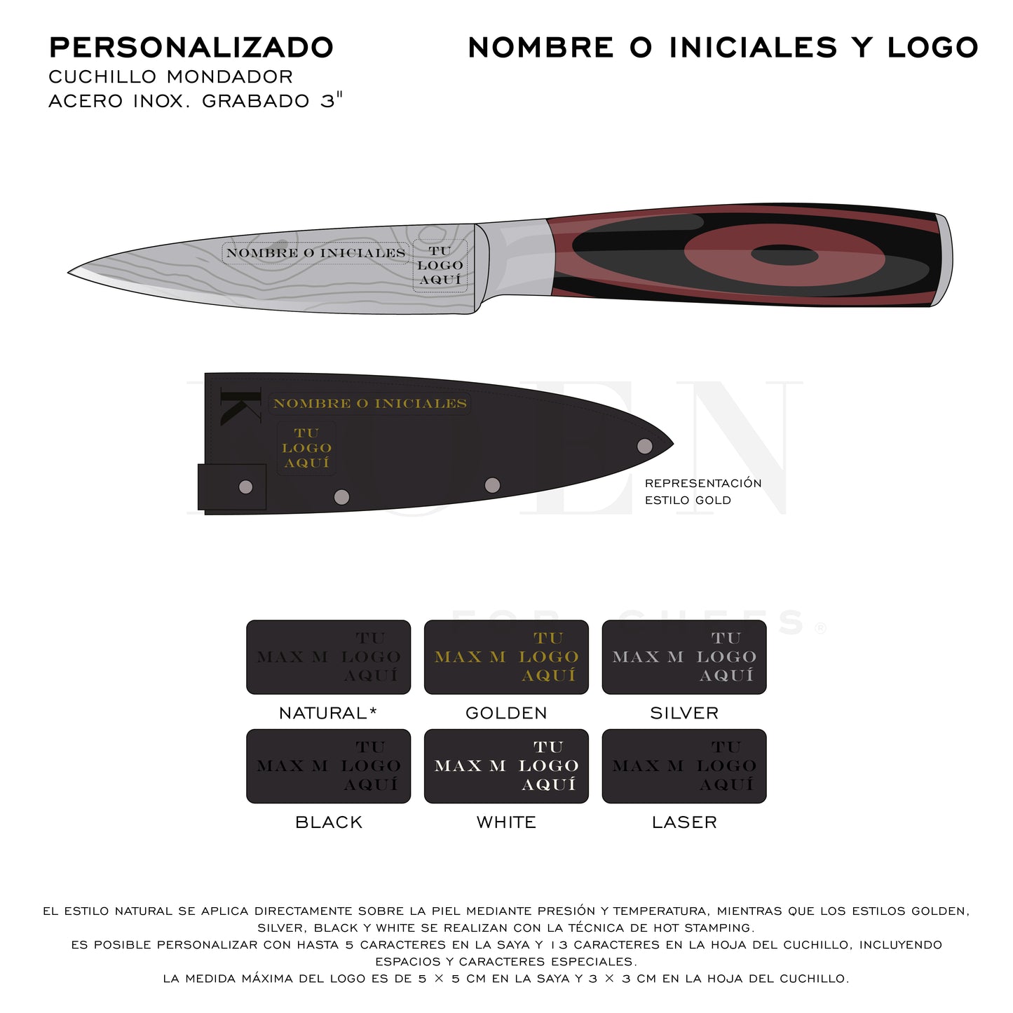 Cuchillo Mondador KOEN for Chefs Acero Inox. Grabado 3"