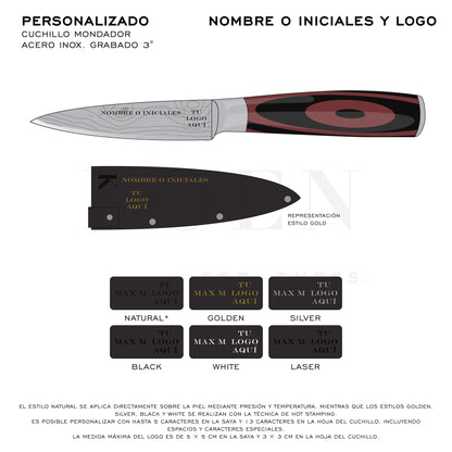 Cuchillo Mondador KOEN for Chefs Acero Inox. Grabado 3"