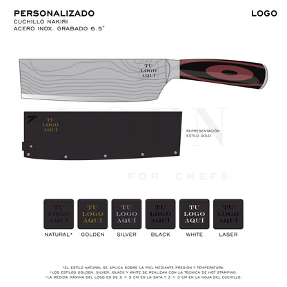 Cuchillo Nakiri KOEN for Chefs Acero Inox. Grabado 6.5"