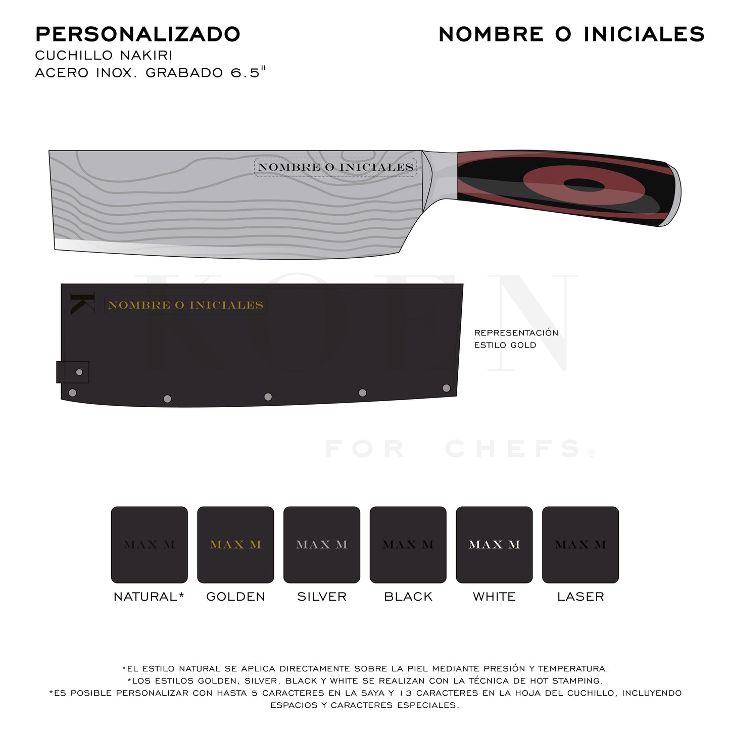 Cuchillo Nakiri KOEN for Chefs Acero Inox. Grabado 6.5"