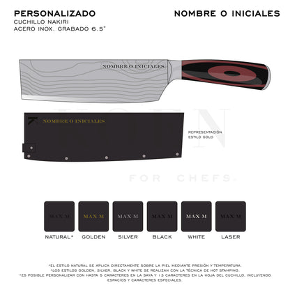 Cuchillo Nakiri KOEN for Chefs Acero Inox. Grabado 6.5"