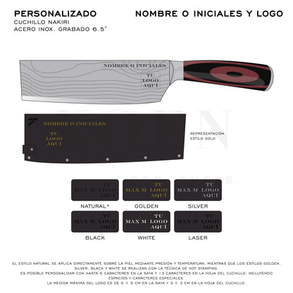 Cuchillo Nakiri KOEN for Chefs Acero Inox. Grabado 6.5"