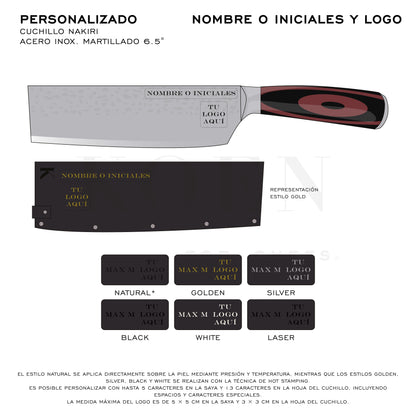 Cuchillo Nakiri KOEN for Chefs Acero Inox. Martillado 6.5"