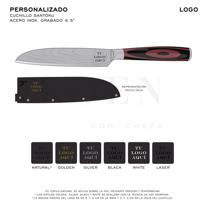 Cuchillo Santoku KOEN for Chefs Acero Inox. Grabado 4.5"