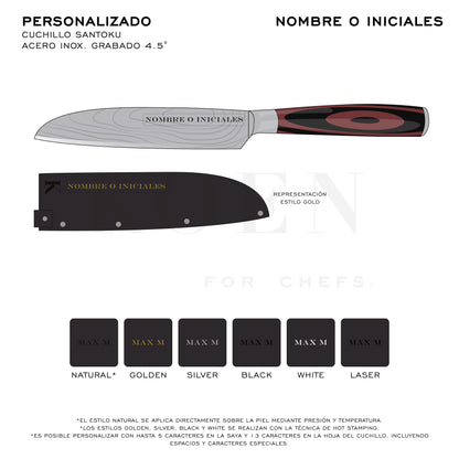 Cuchillo Santoku KOEN for Chefs Acero Inox. Grabado 4.5"