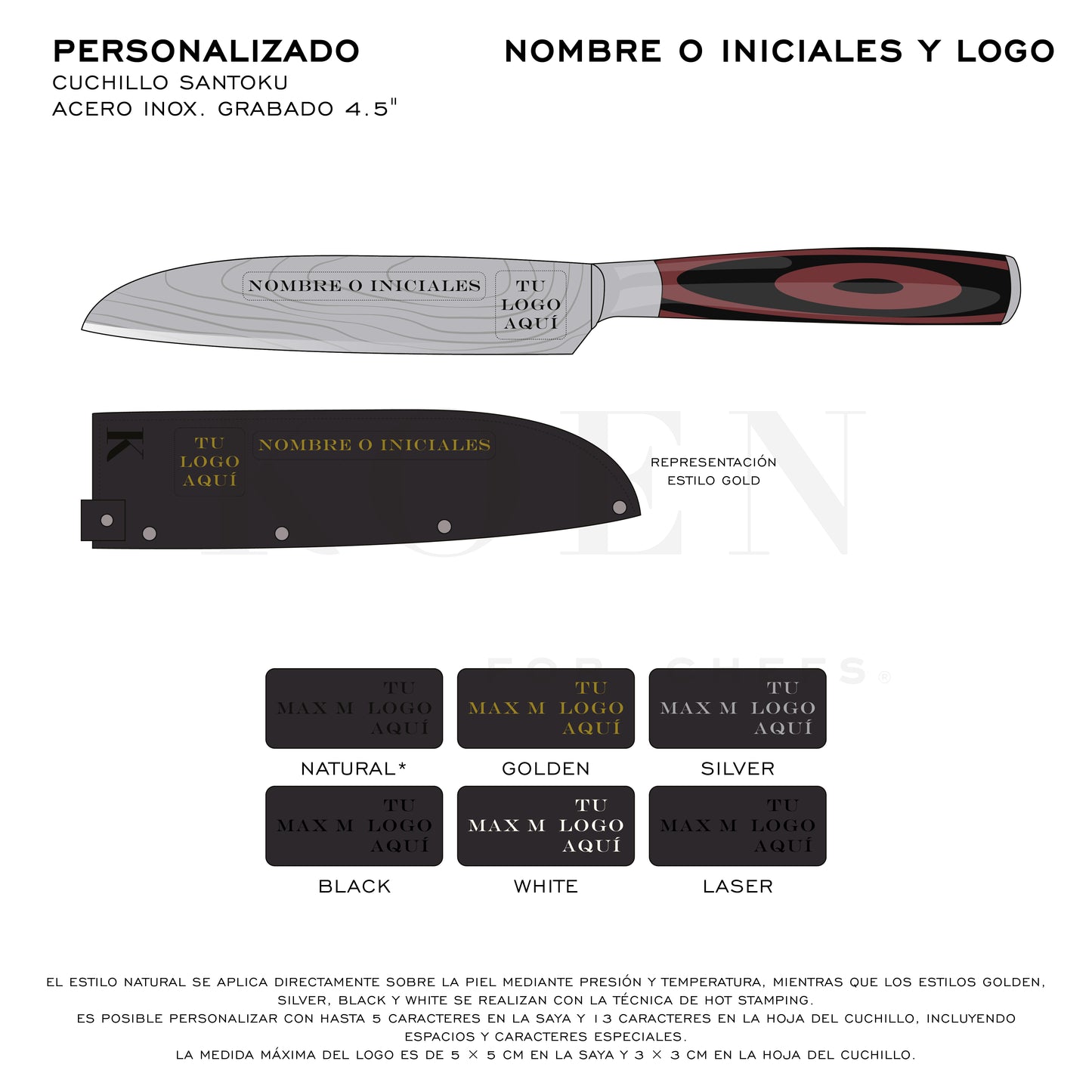 Cuchillo Santoku KOEN for Chefs Acero Inox. Grabado 4.5"