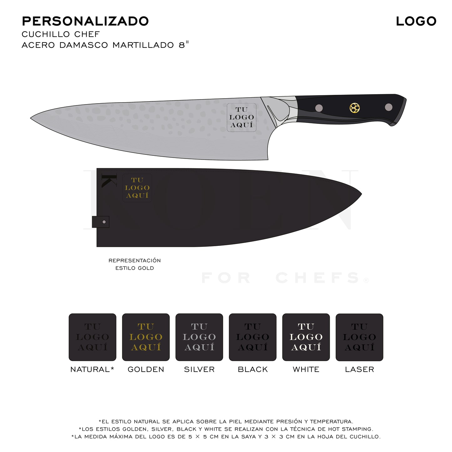Cuchillo Chef KOEN for Chefs Acero Damasco Martillado 8"