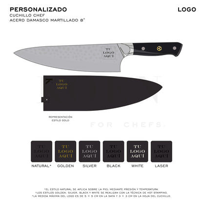 Cuchillo Chef KOEN for Chefs Acero Damasco Martillado 8"