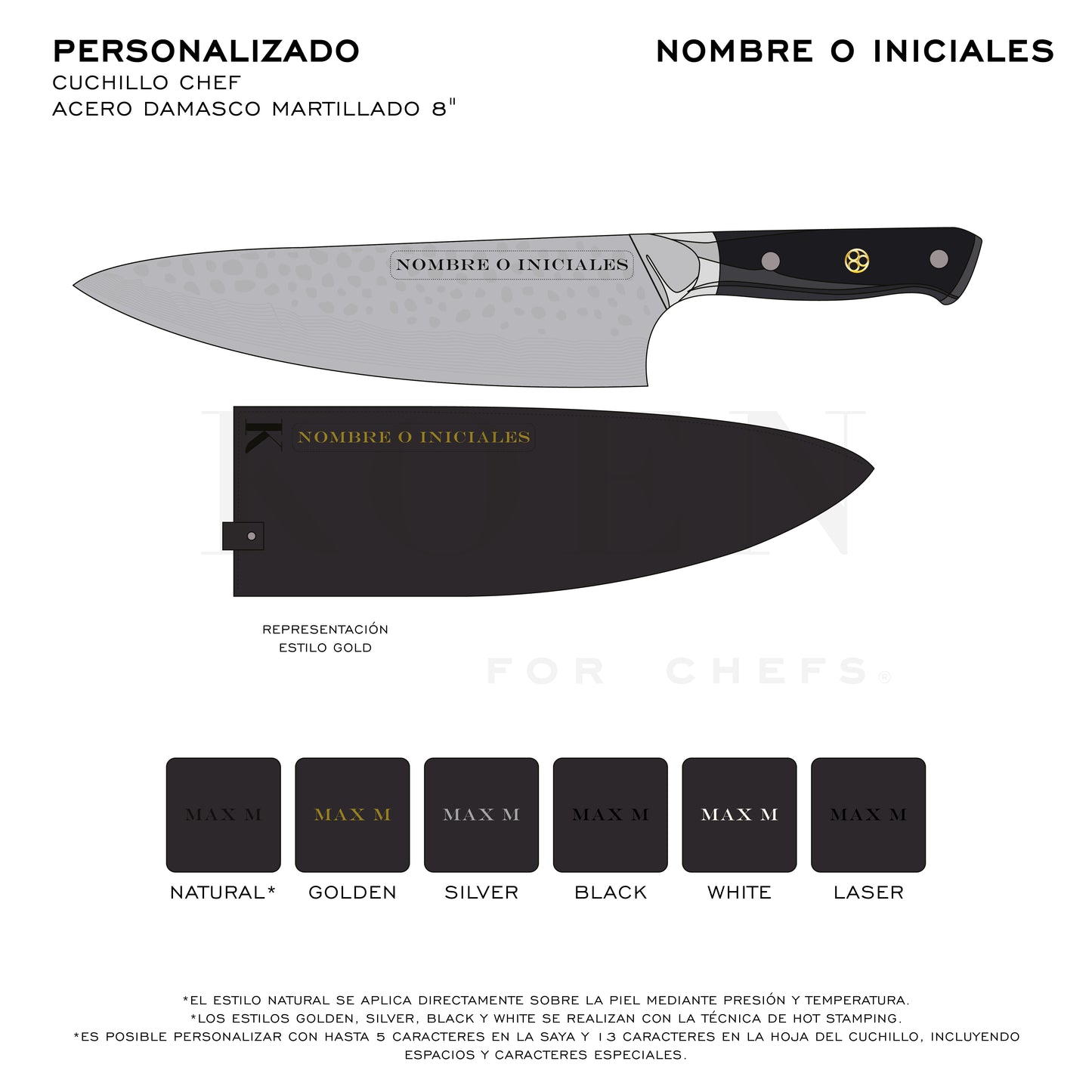 Cuchillo Chef KOEN for Chefs Acero Damasco Martillado 8"