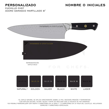 Cuchillo Chef KOEN for Chefs Acero Damasco Martillado 8"