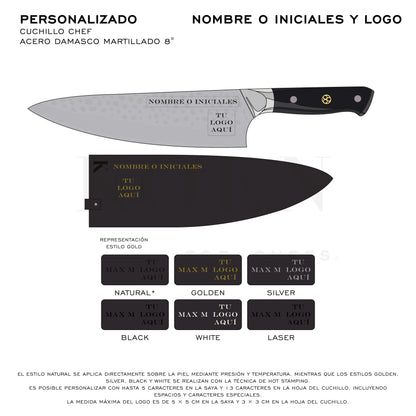 Cuchillo Chef KOEN for Chefs Acero Damasco Martillado 8"