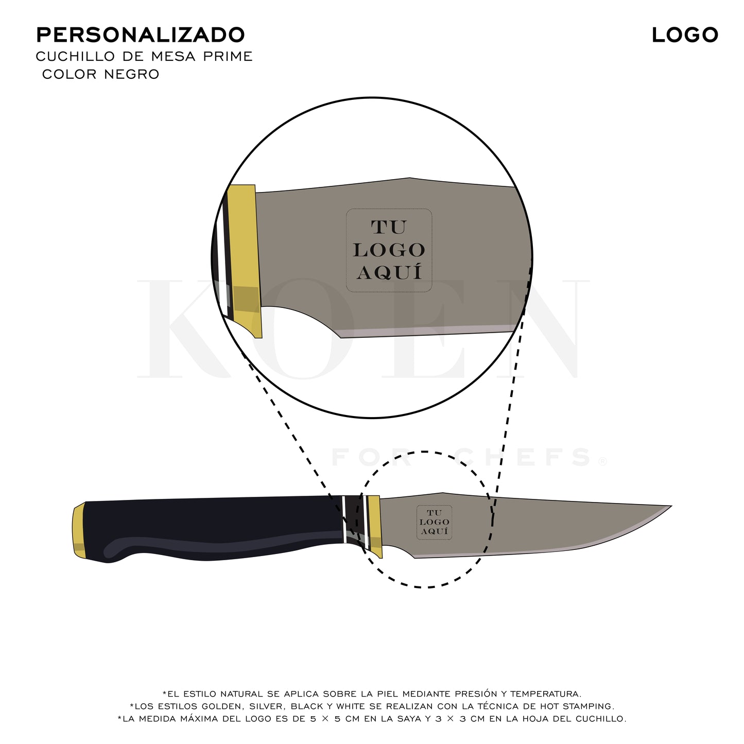Cuchillo de Mesa Prime KOEN for Chefs Acero Inox. Color Negro