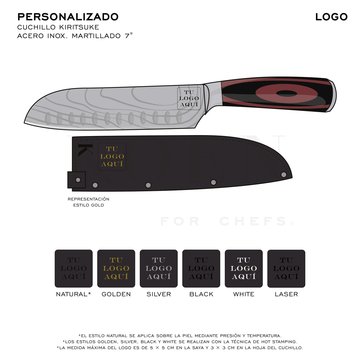 Cuchillo Santoku KOEN for Chefs Acero Inox. Grabado 6.5"