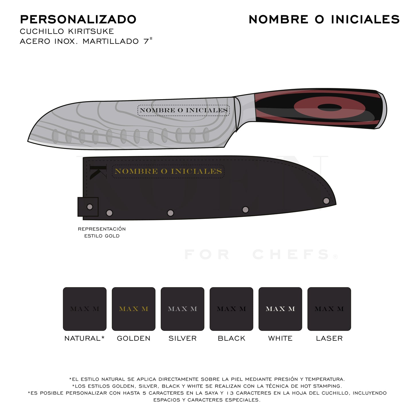 Cuchillo Santoku KOEN for Chefs Acero Inox. Grabado 6.5"