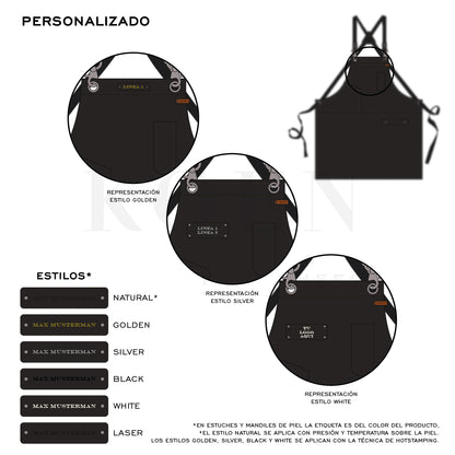 Mandil Austin Crossback KOEN for Chefs Piel Comfort Color Negro