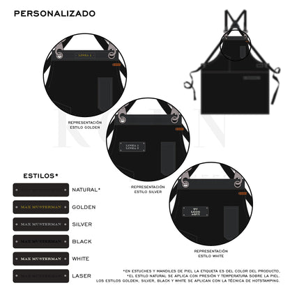 Mandil Austin Crossback KOEN for Chefs Lona Encerada con Piel Color Negro