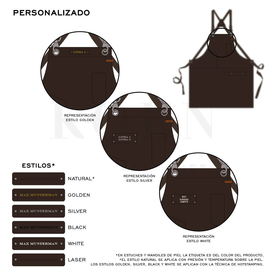 Mandil Austin Crossback KOEN for Chefs Piel Comfort Color Chocolate