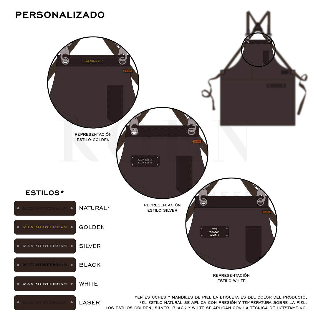 Mandil Austin Crossback KOEN for Chefs Lona Encerada con Piel Color Chocolate